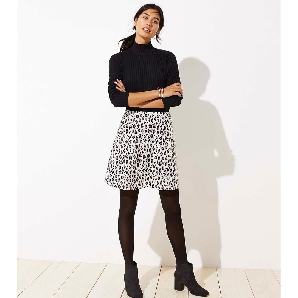 LOFT Leopard Print A Line Knit Mini Skirt Women Size Medium